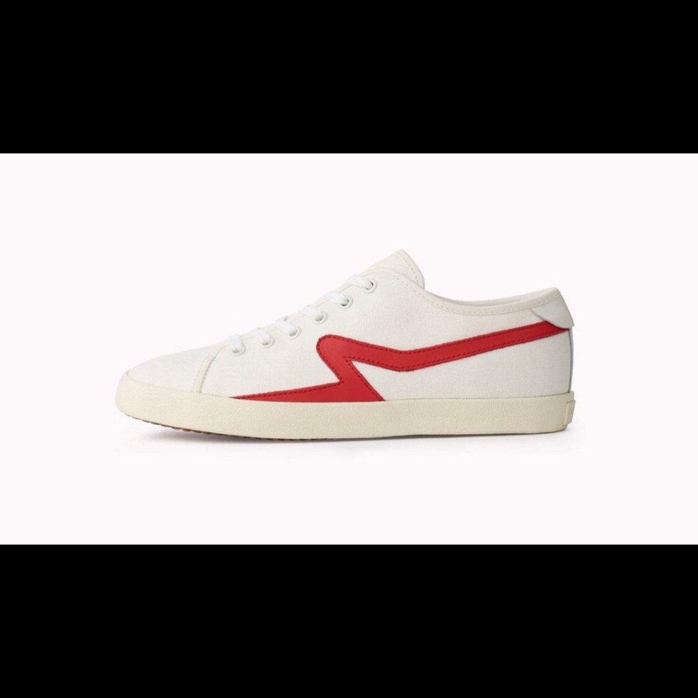 rag & bone White Canvas Sneakers with Red Side Stripe